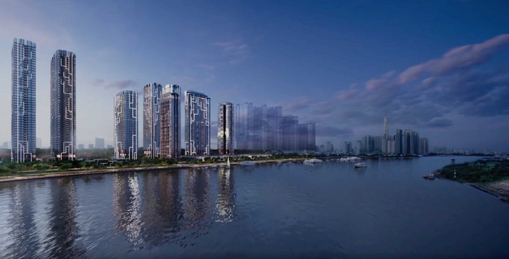 Toàn cảnh khu căn hộ Grand Marina Saigon bên sông Sài Gòn và cảng Thị Nghè Quận 1